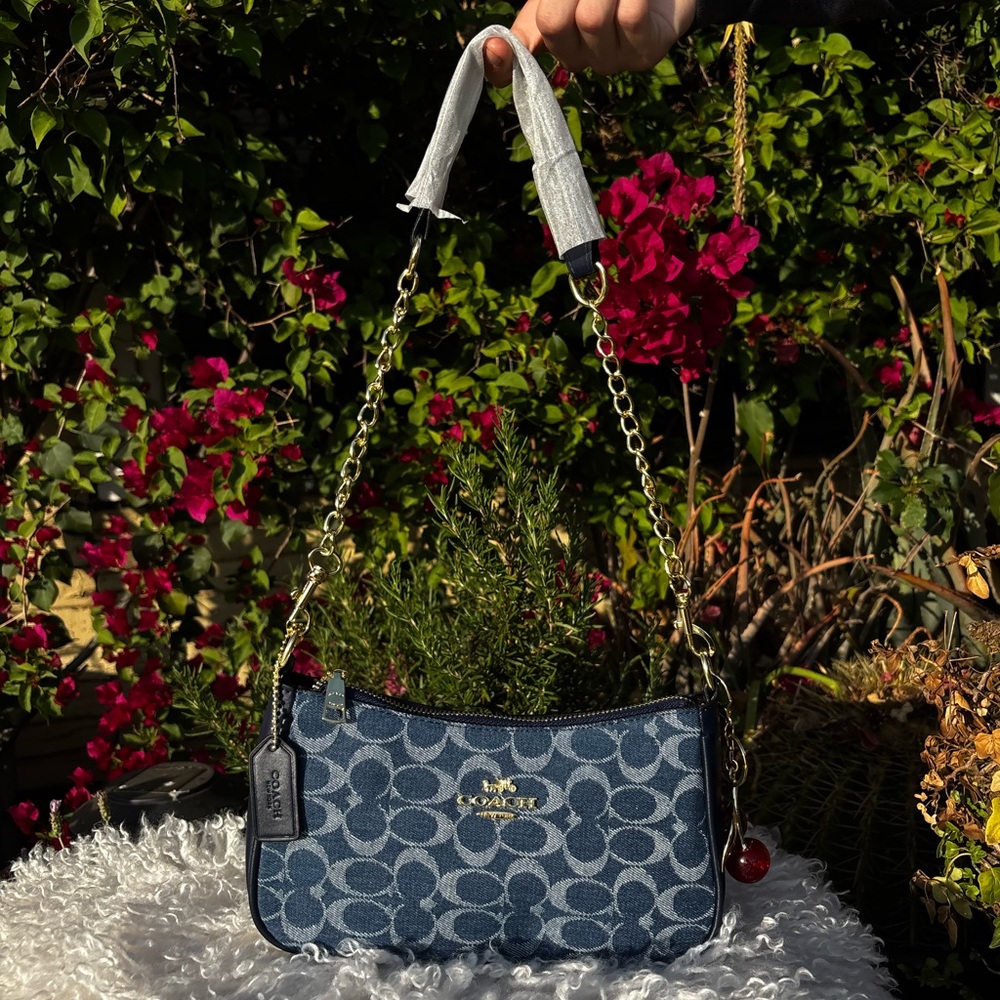 Coach Blue Signature teri Shoulder Bag with cherry charm & both straps included